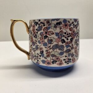 Anthropologie Liberty Of London Bonnie Bloom Floral Blue Gold Handle Coffee Mug